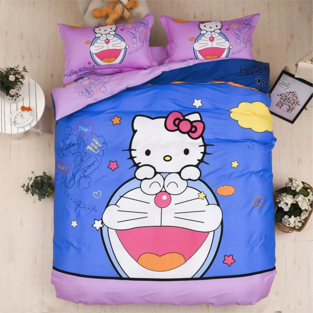 Комплект постельного белья из хлопка, рисунок «hello kitty Doraemon», розовая серия «love», 4 шт./3 шт., мягкий пододеяльник, Комплект постельного белья, наволочка