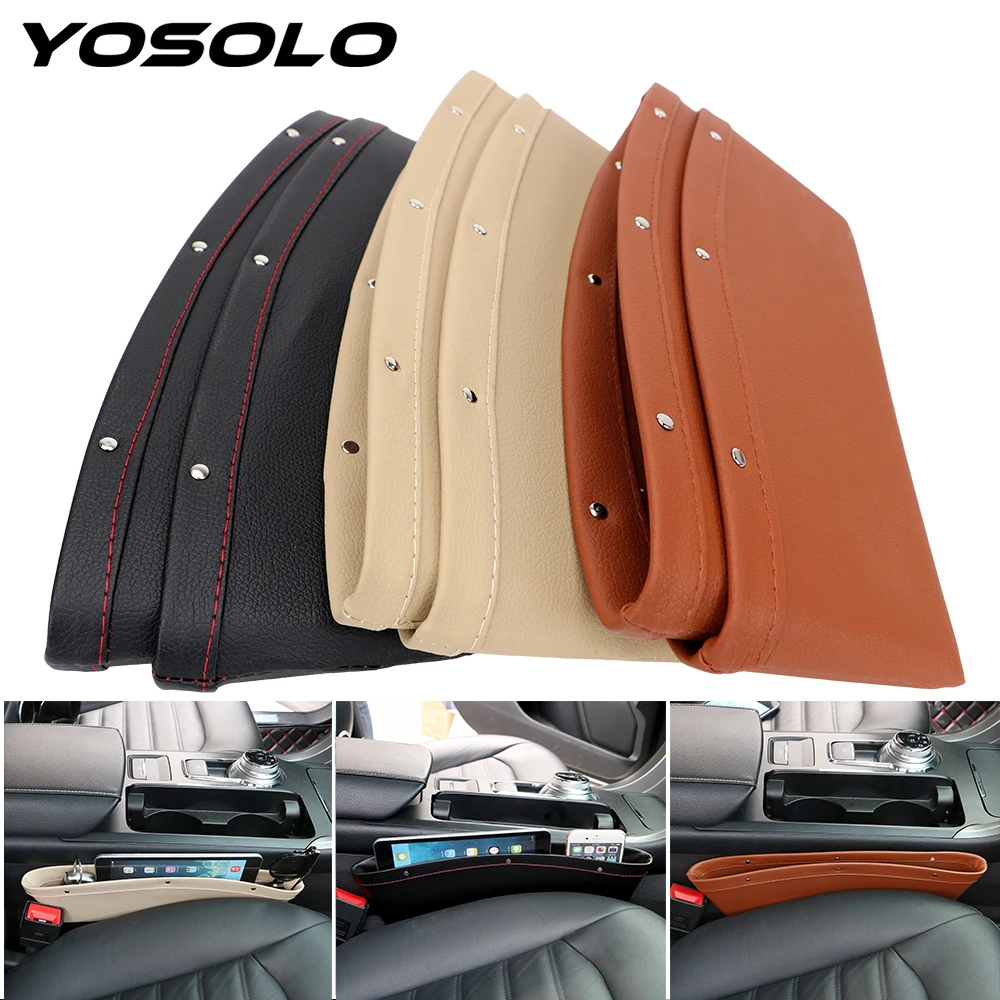 

YOSOLO 2pcs/Set Car Seat Crevice Storage Box Bag Case Leak Proof Seat Gap Pocket Catcher Organizer PU Leather Stowing Tidying