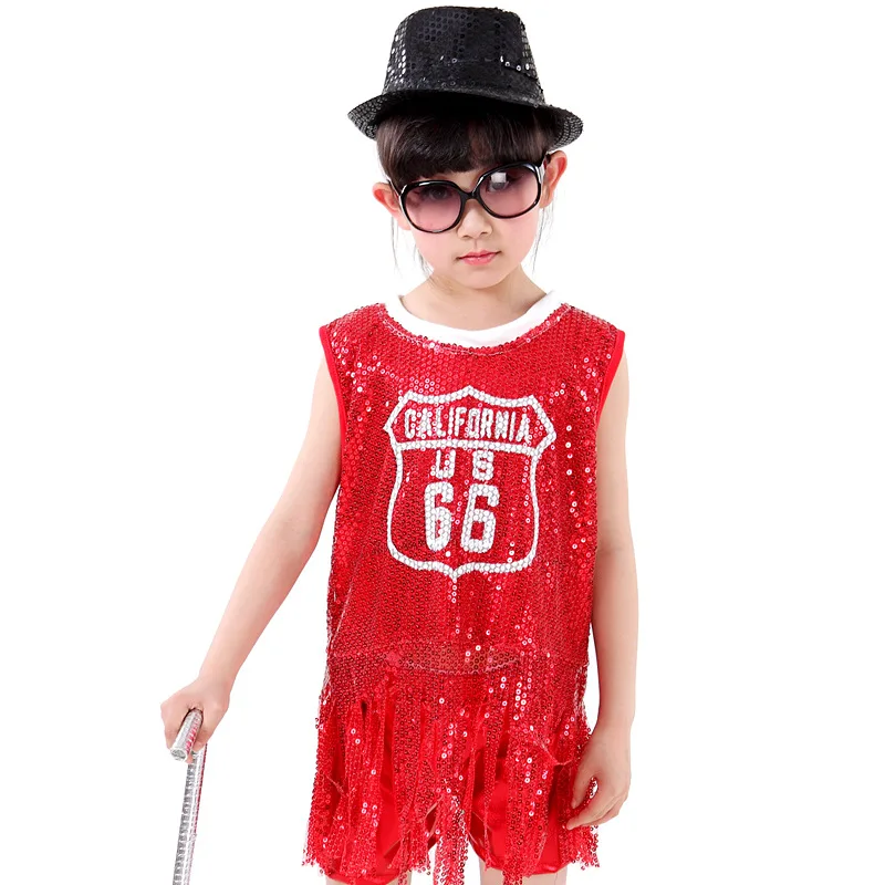 Детские костюмы джаз хип-хоп Танцевальная Одежда для детей Одежда для танцевальных выступлений костюмы - Цвет: Красный