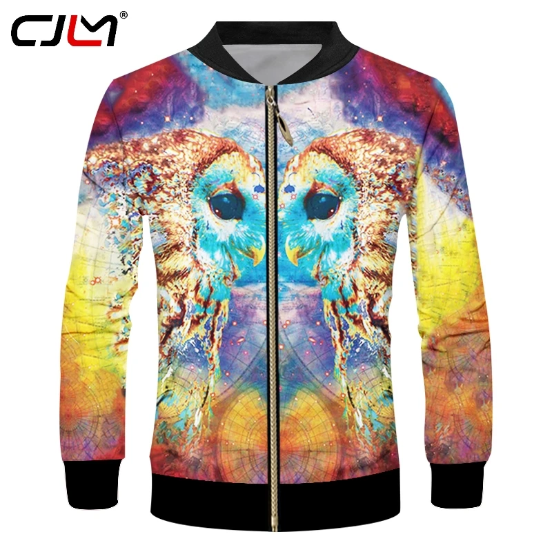 

CJLM 2019 3D Full Printing Men Colored Owl Jacket Long Sleeve Oversized Dropshipping Streetwear Hip Hop coat Hot