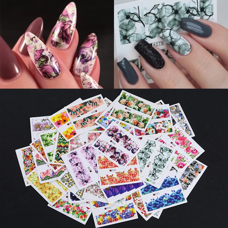 

50sheets Animal Butterfly Flower Pattern Water Decal Various Beautiful Manicure Nail Art Transfer Sticker Set