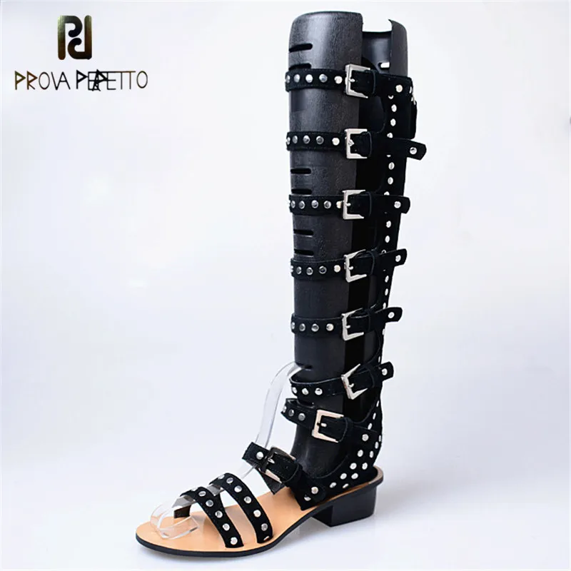 

Prova Perfetto Top Sale Summer Euramerican Fashion Back Zipper Boots Sandals Frosting Cow Leather with Rivet Woman Sandals Black