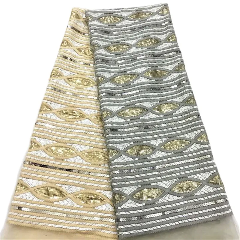 

2019 high quality sequins French Nigerian sequins net lace,African tulle mesh sequence lace fabric for dress 5yards/lot HJ1617-1
