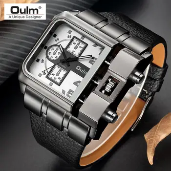 

Oulm Fashion Casual Men's Wristwatches Big Square Dial Quartz Watch Men PU Leather Strap Male Military Clock Relogio Masculino