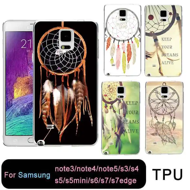 Qmswei ТПУ мягкий чехол для телефона Samsung S8 S6 S7 Edge S4 S5 S3 C5 C9 Note3 note4 note5 Clear windbell Перо