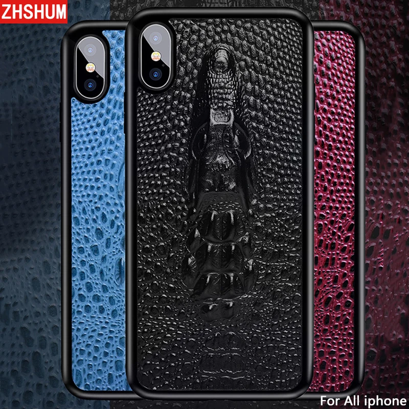 

3D Genuine Leather Case For Iphone XS MAX XR Iphone X 8 Plus 7 Crocodile Skin Case Luxury Full Back Cover for Iphone 6 6S Case