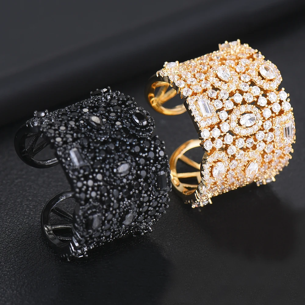 

Handmade Dubai African Style Luxury Bridal Wedding Wide Open rings Full Mini AAA Cubic Zirconia Women Best Jewelry Gift