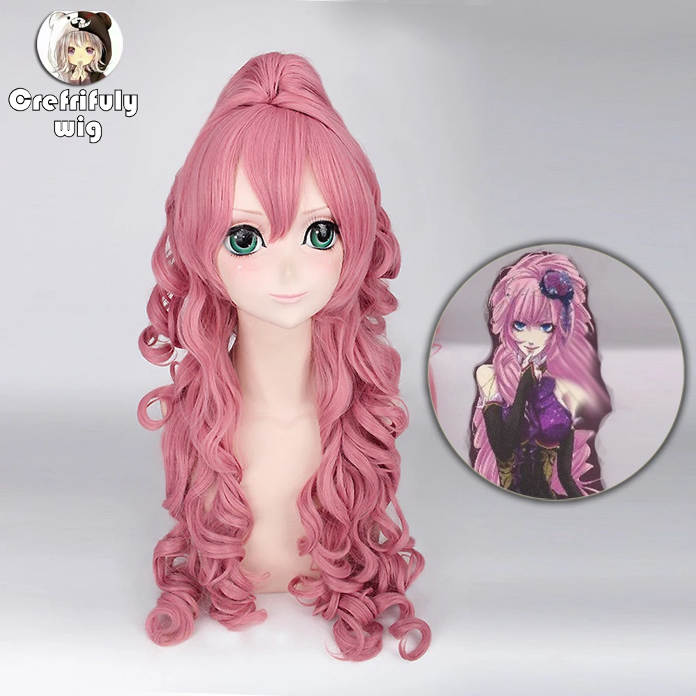 

Anime Vocaloid RUKA Long Curly Cosplay Costume Wig Synthetic Hair Pink Halloween Party Woman Wigs With Claw Ponytail