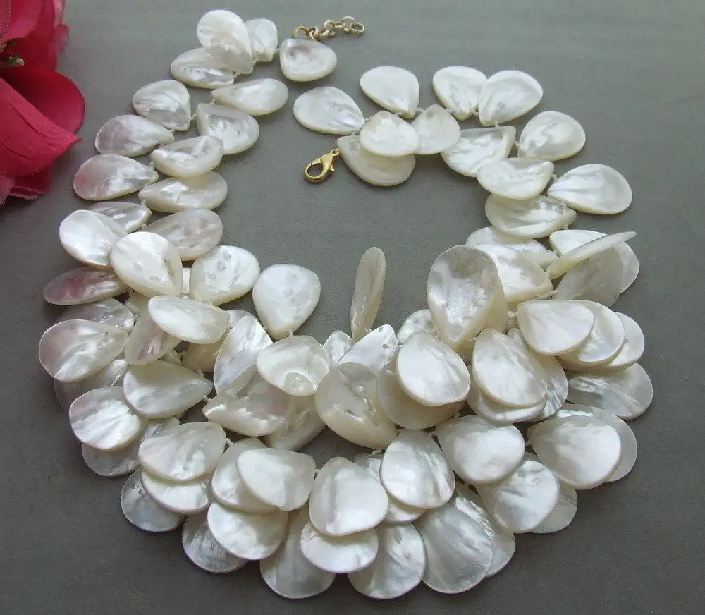 KE060507 натуральные 2" 20x30 MM белый ожерелье с раковинами
