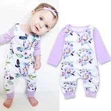 Rorychen/одежда для малышей Комбинезоны с цветочным рисунком для новорожденных девочек, одежда с длинными рукавами цельный пляжный костюм с цветочным рисунком, одежда для детей от 4 до 24 месяцев