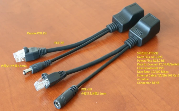 1 пара POE Комплект Ethernet сетевой инжектор сплиттер Джек адаптер кабель RJ 45 RJ45 папа к