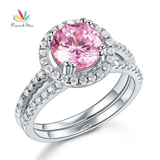 peacock star solid 925 sterling silver wedding engagement halo ring set 2 ct fancy pink wedding - Pink Wedding Ring Set peacock star solid 925 sterling silver wedding engagement halo ring set 2 ct fancy pink wedding - Pink Wedding Ring Set