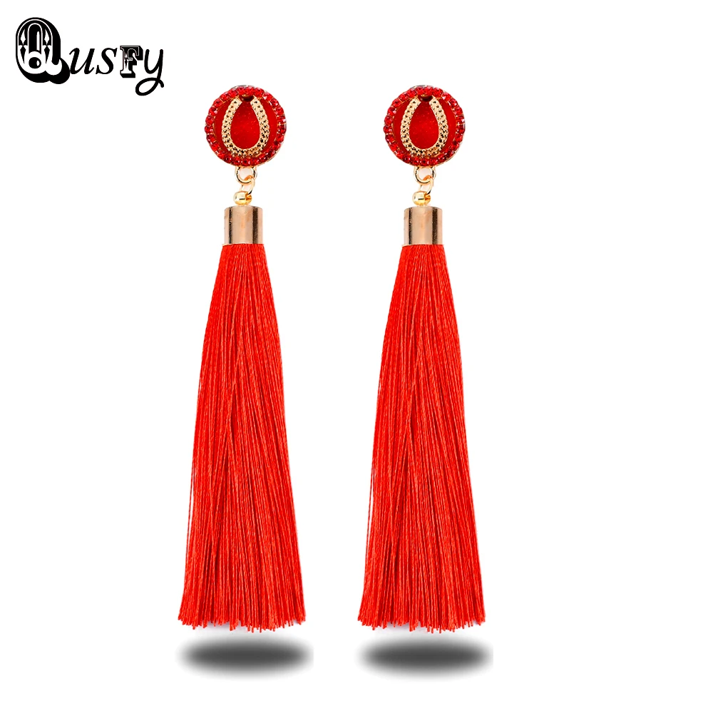 Qusfy длинной кисточкой серьги падения Rhinestone себе розовый горный хрусталь подкова