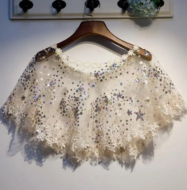 

Women's Spring Summer sequins beaded bingbling embroidery Pashmina Female Summer Sunscreen Mesh Lace Shawl R1591