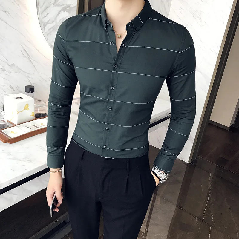 

2018 autumn and winter high-quality business casual striped gentleman long-sleeved shirt fashion Slim fine men shirt