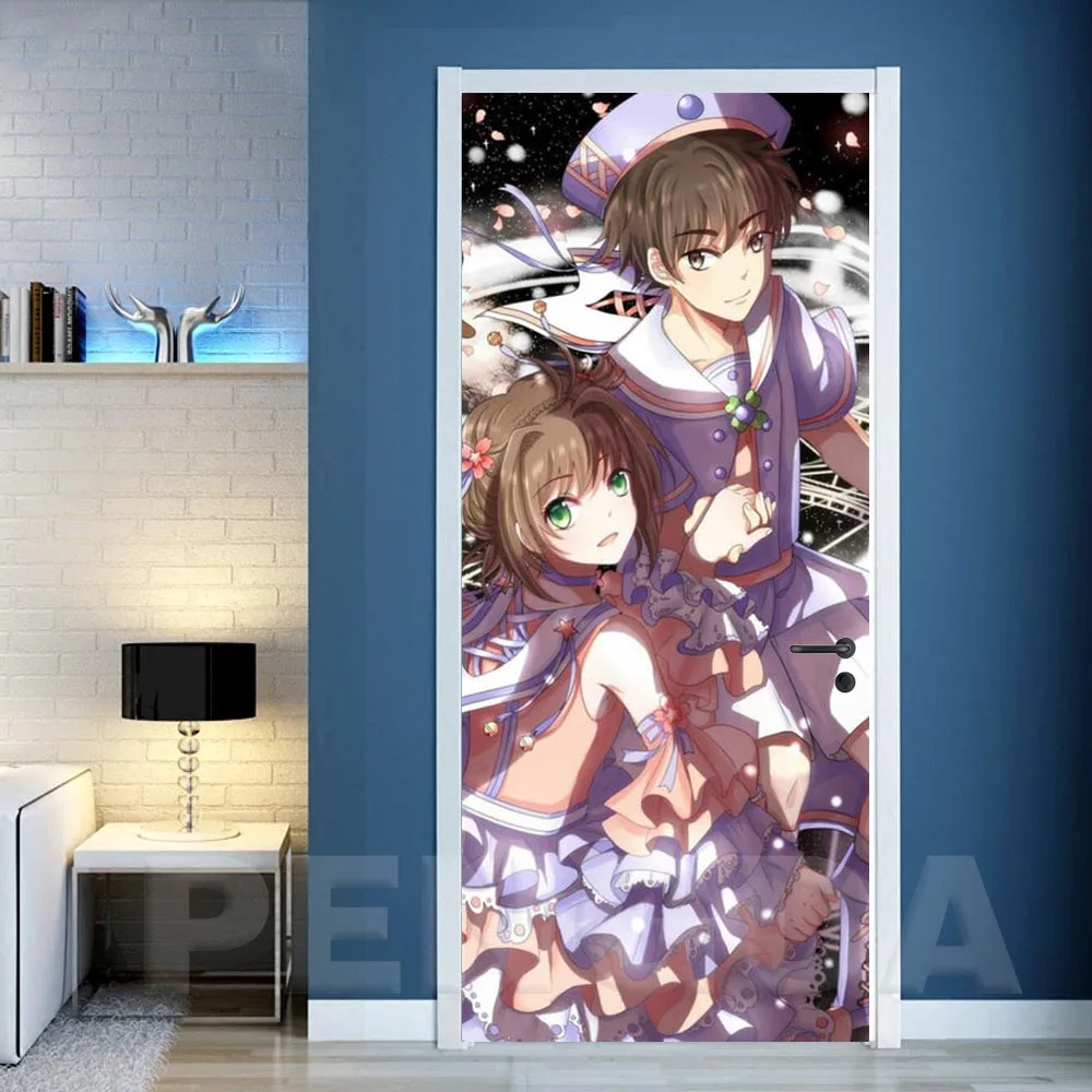 3D стикер двери DIY наклейки для домашнего декора Cardcaptor Sakura печать художественная картина самоклеющиеся водоотталкивающие обои для ремонта спальни
