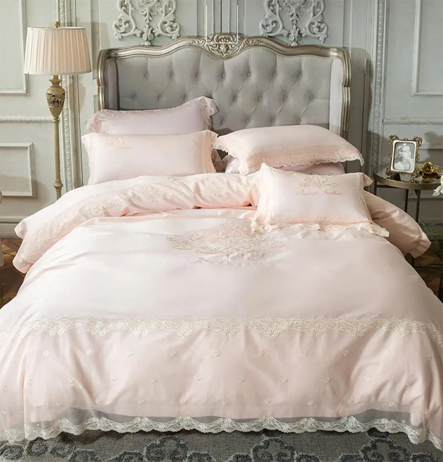 Elegant Princess Bedding Set Adult Girl Full Queen King 60s Cotton