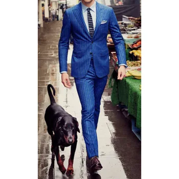 

New Costume Homme Men Chalk Stripe Suit,custom Made Royal Striped Suit,tailored Suits Groomsmen Groom Wear (jacket +pants)