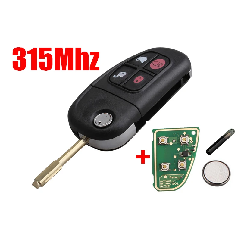 BHKEY 4 кнопки Авто Флип дистанционный ключ для Jaguar X-type S-type 1999-2009 XJ XJR 2002-2008 433 МГц/315 МГц+ чип 4D60 - Количество кнопок: 315Mhz Remote key