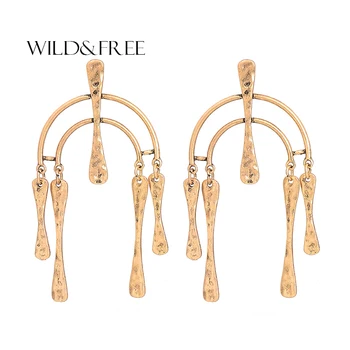 

Wild&Free 2017 New Vintage Zinc Alloy Chandlier Drop Earrings For Women Ethnic Antique Gold Statement Earrings Jewelry