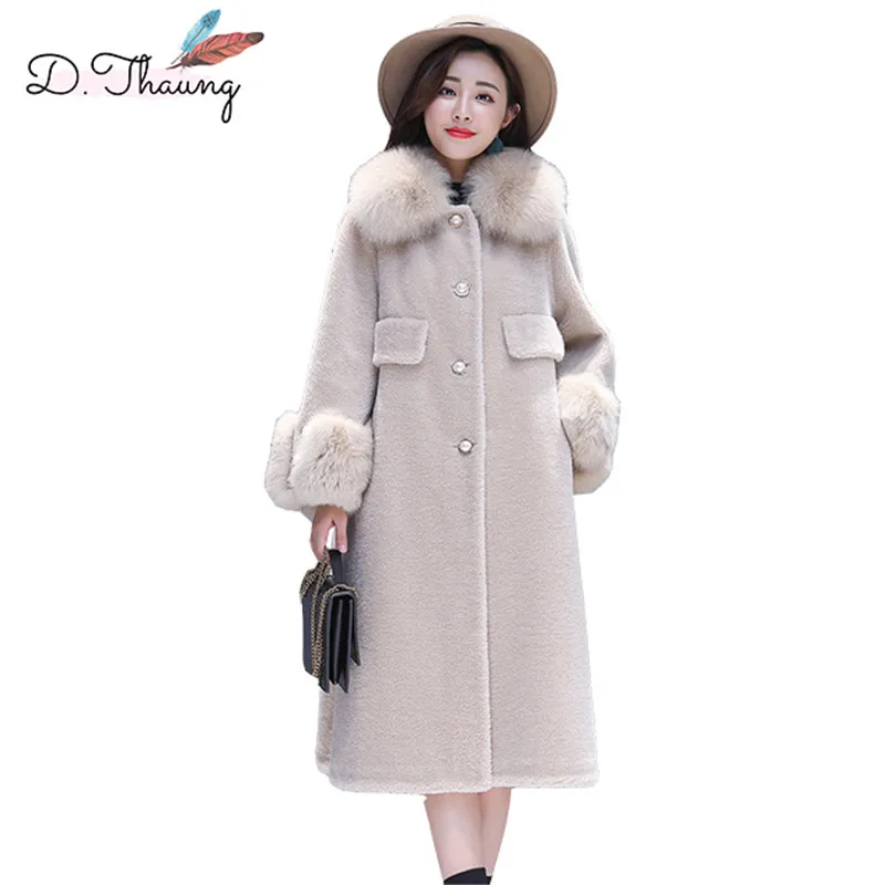 Beige 2018 Laine Manteau Fourrure Femmes Hiver Moyen Long Single De Chaud Épaississent Col Dames Survêtement Nouveau gray breasted Cw373 w8TTqxzEp