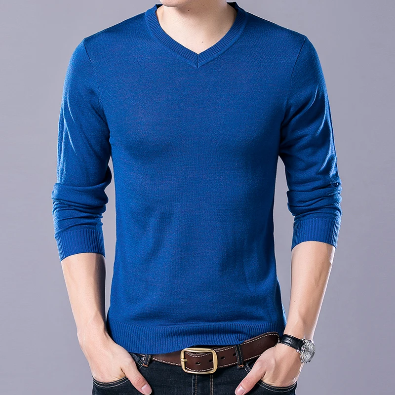 sweater men wool slim fit men sweater solid color good quality v neck ...