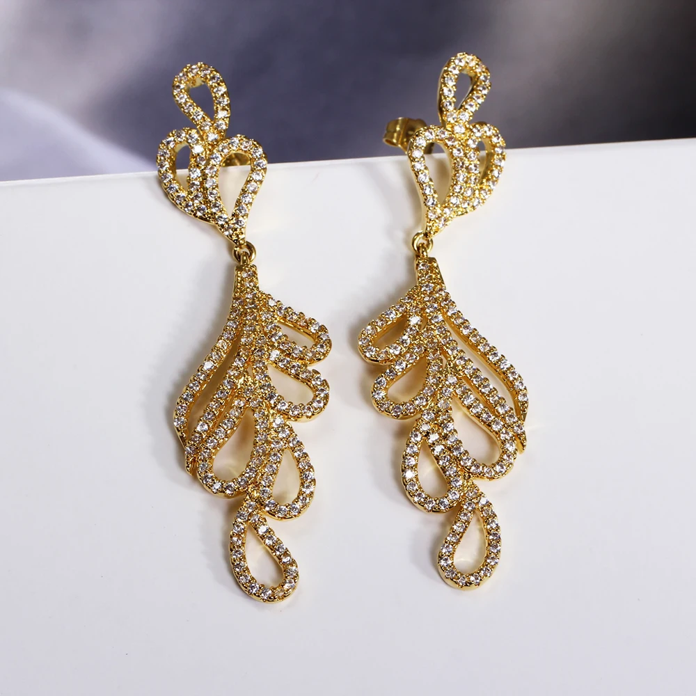 Earrings for dinner statement oorbellen aretes pendientes jewellery accesorios mujer Long Cubic Zirconia Bridal Wedding earring