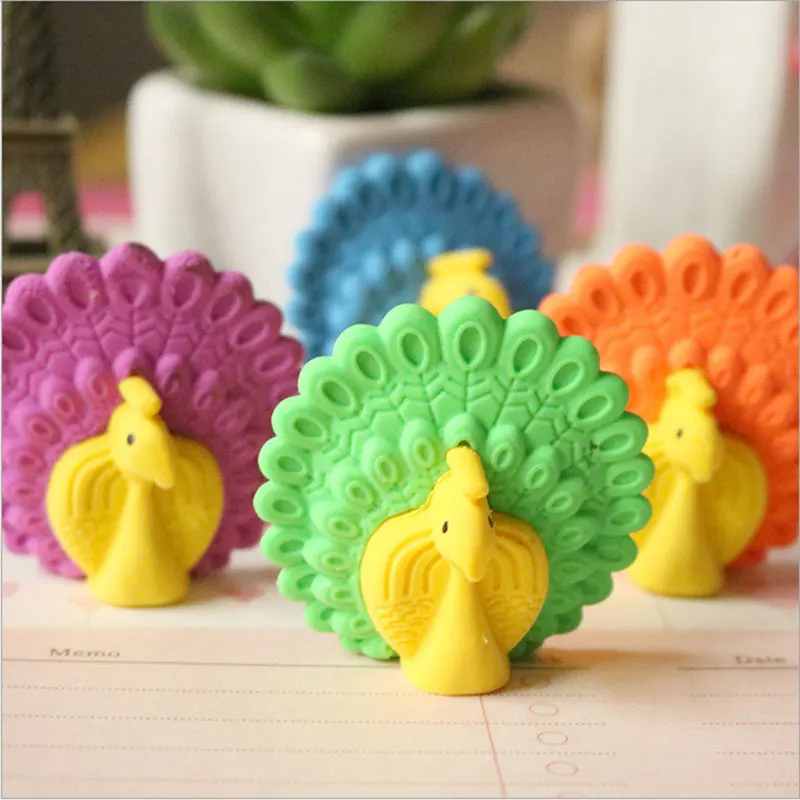 

1pcs /bag Creative cartoon kawaii Color peacock rubber eraser creative stationery office school supplies papelaria free delivery