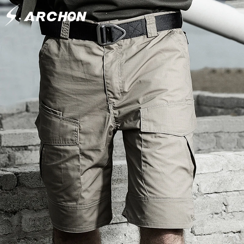 Günstige S. ARCHON UNS Sommer Wasserdichte Military Lose Baumwolle Shorts Männer Casual Tactical Cargo Atmungsaktive Shorts Elastische Taille Armee Shorts