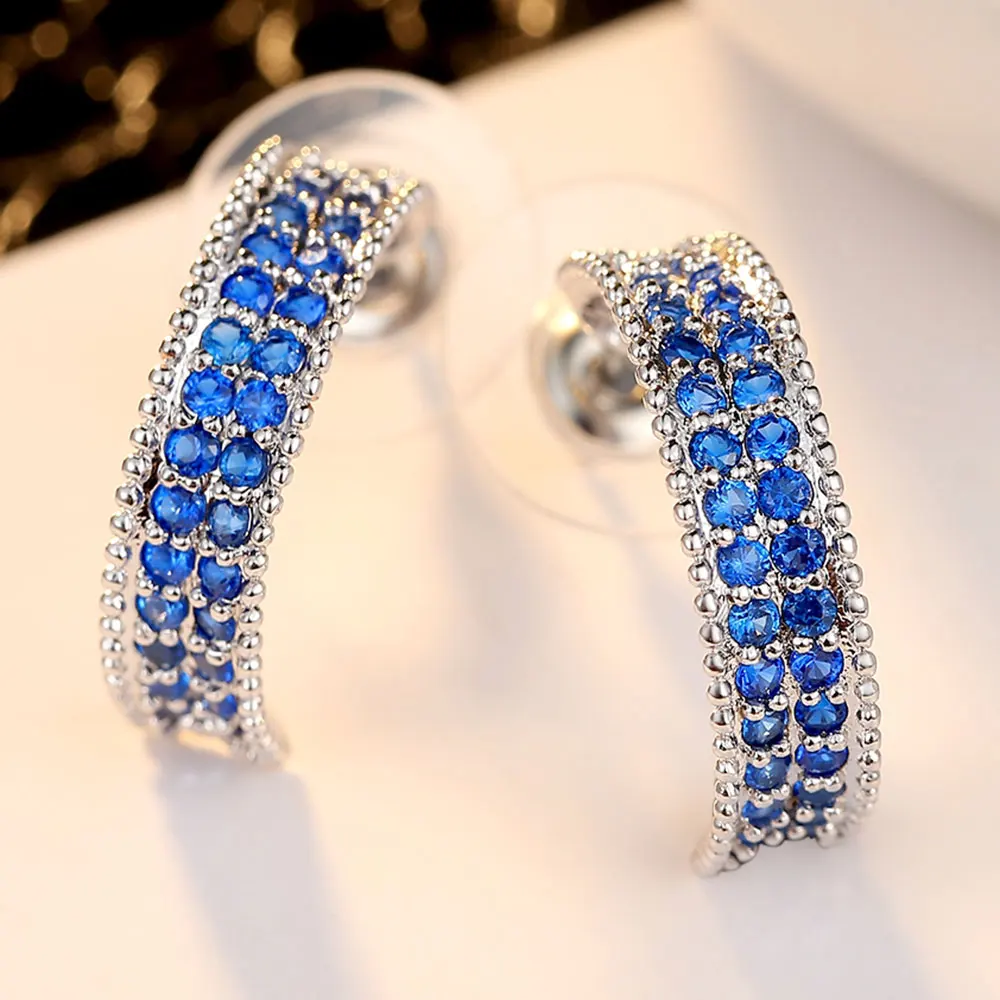 Beiver модные синие серьги с кубическим цирконием для женщин микро Pave AAA CZ Ювелирные изделия Свадебные Femme Bijoux