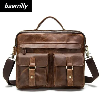 

Genuine cowhide Leather Men Bag male business Tote Shoulder Crossbody Bag messenger men fashion vintage bag Laptop Briefcase