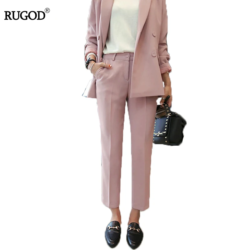

RUGOD 2017 Autumn Winter Chic 2 Piece Suit Striped All-purpose Blazer Jacket And High Waist Long Women Two Piece Sets