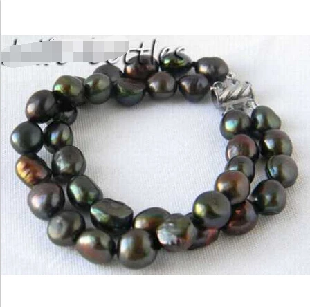 

2Strands 11MM Black Baroque Freshwater Pearl Bracelet @^Noble style Natural Fine jewe SHIPPING new >>free shipping
