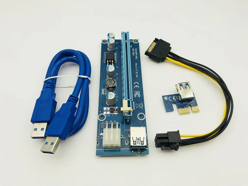 

50 шт. VER 006C PCI-E PCI E Express 1X to 16X Riser Card USB 3,0 кабель SATA до 6Pin кабель питания 60 см для BTC Bitcoin Miner Mining