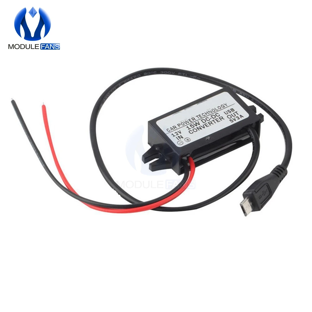 

DC-DC Car Power 12V to 5V 3A 15W Converter Module Micro USB Step Down Power Output Adapter High Conversion Efficiency