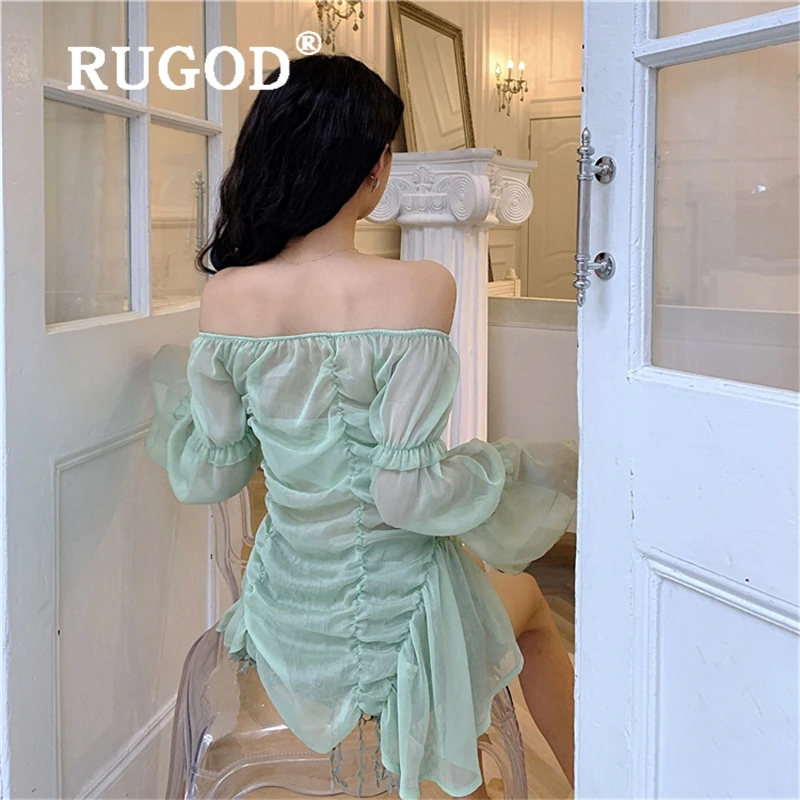RUGOD офисный Дамский светильник зеленая шифоновая блузка сексуальные рубашки с