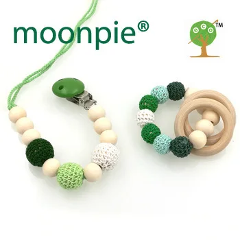 New-born baby gift, nursing toy set, Green pacifier holder teething ring toy cute baby learning tool NT131