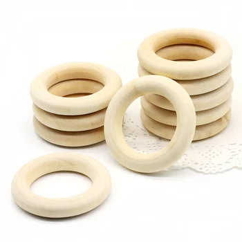 

5pcs 70mm Baby Natural Teething Rings Wooden Necklace Bracelet DIY Crafts Unfinished Wood Rings DIY Crafts Baby Teether