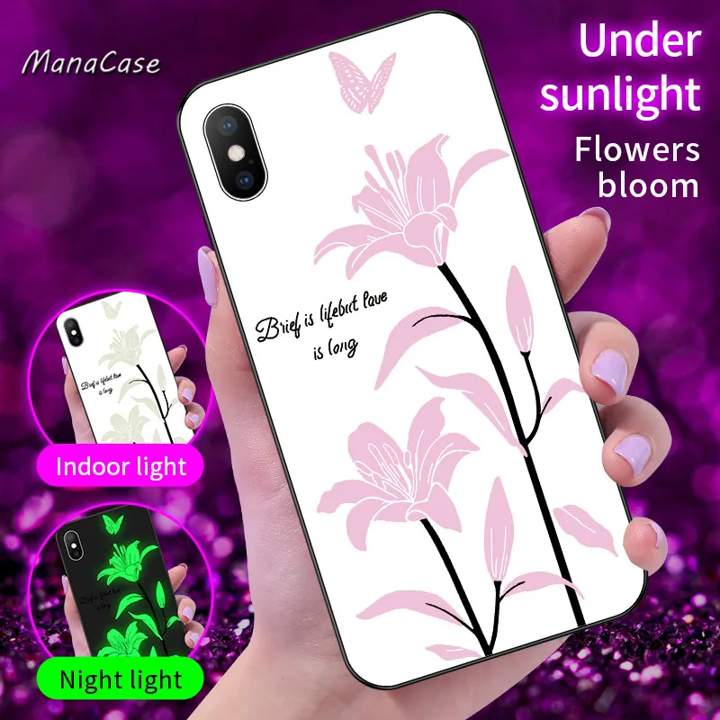 

Cute Flower Luminous Phone Case For iPhone X XS MAX XR 6 6s 7 8 Plus Tempered Glass For Samsung S8 S9 S10 Plus Note 8 9 M10 20