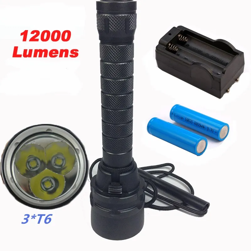 12000lumens Professional Diving Flashlight Torch 3*T6 Underwater 200 meter Diving linternas Waterproof Light Lamp for Camp/Dive 12000lumens Professional Diving Flashlight Torch 3*T6 Underwater 200 meter Diving linternas Waterproof Light Lamp for Camp/Dive