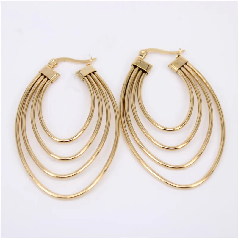 MGUB New design Lightweight stainless steel jewelry gold colors oval Hoop earrings for women LH664