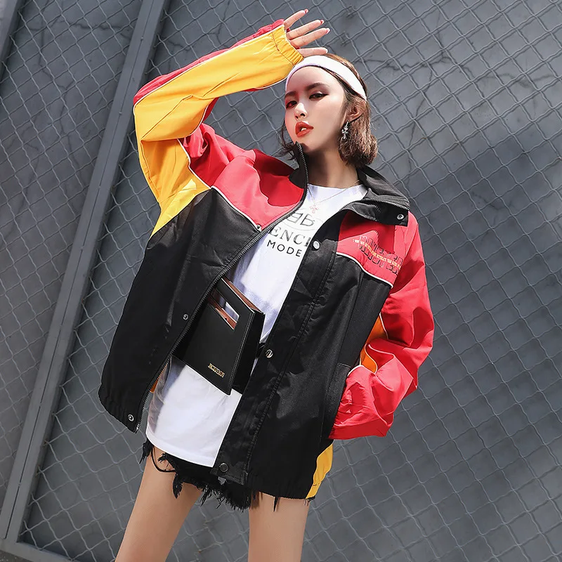 Осенняя мужская ветровка в стиле хип хоп Harajuku цветная куртка с блоком винтажная