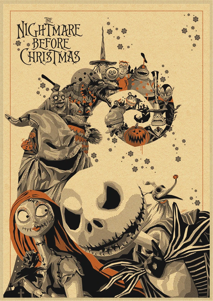 Кошмар перед Рождеством живопись детская комната Ресторан крафт-бумага мультфильм ретро плакат