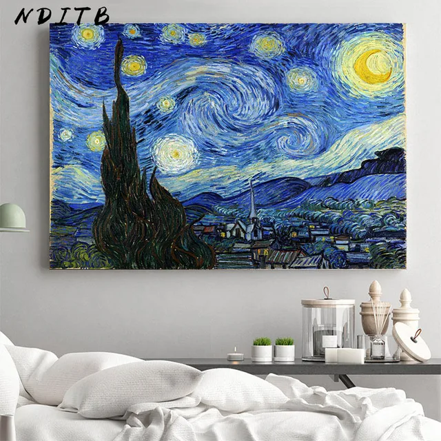 Van Gogh Starry Night Abstract Landscape Canvas Poster Famous Classic Wall Art Print Decorative Picture Modern Living Room Decor 1