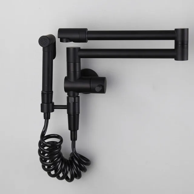 ก๊อกน้ำห้องครัวพับได้ Kitchen Sink Mixer Tap ทองเหลืองสีดำ/ทอง/Chrome 360 องศาเย็นติดผนังหมุน bidet tap 3
