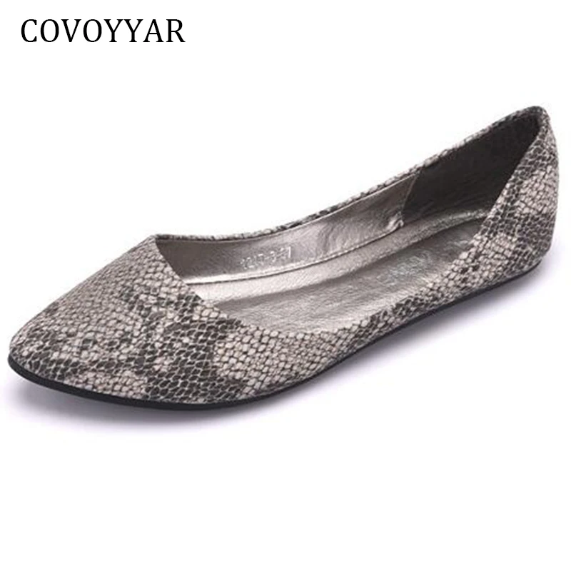 

COVOYYAR Snake Print Women Loafers Ballet Flats 2019 Spring Summer Pointed Toe Flat Women Black Shoes Big Sizes 35-41 WFS916