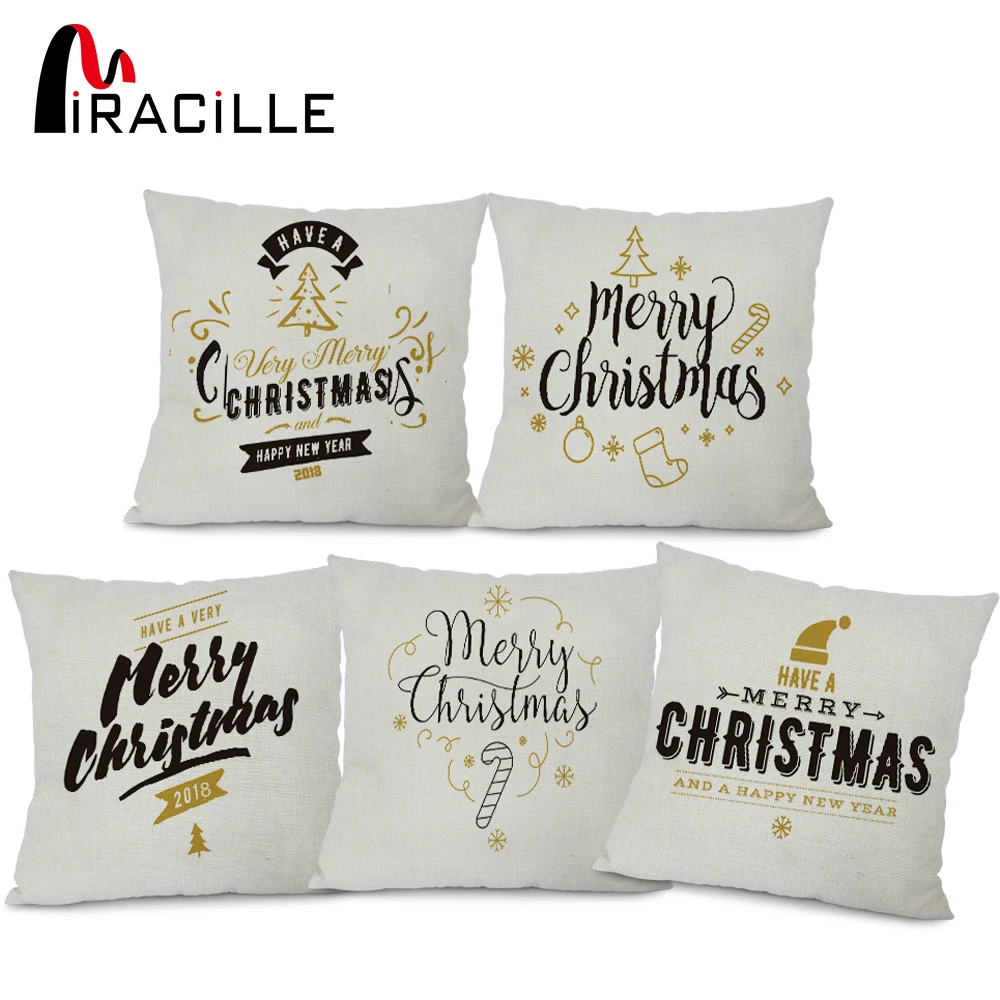 Чехол для подушки Miracille Merry Christmas с золотым английским буквенным принтом