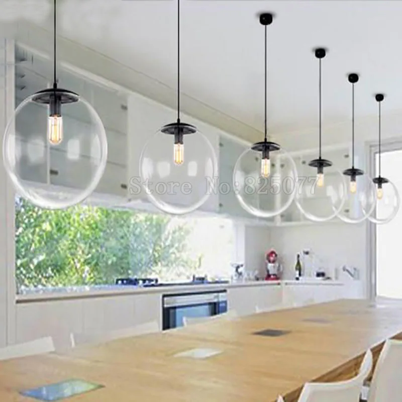 Modern Clear Glass Ball Pendant Lights Globe Lampshade Pendant Lamp