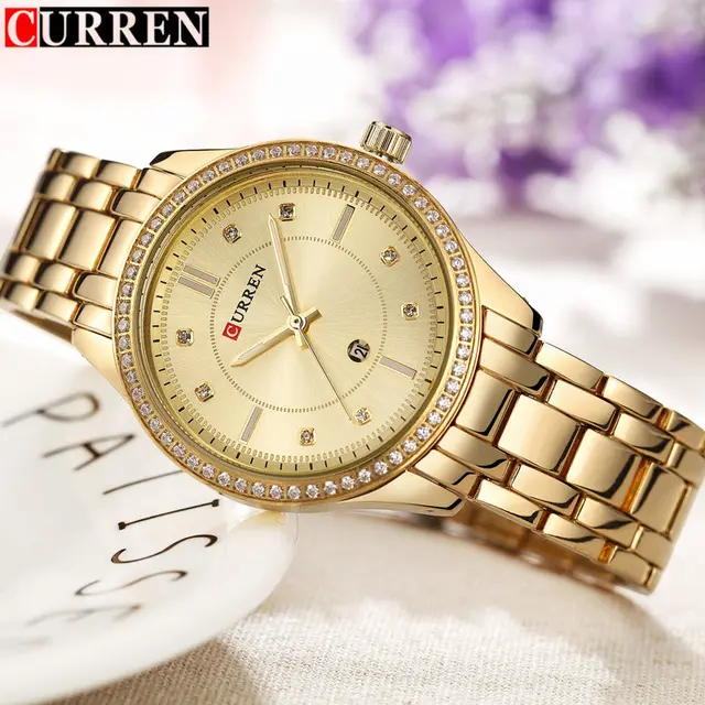 Fashion Women Crystal Jewelry Quartz Watch Curren Brand Luxury Gold