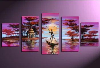 

Abstract Boat Tree of 5 piece Canvas Oil Painting for Living Room Pictures HD Printed